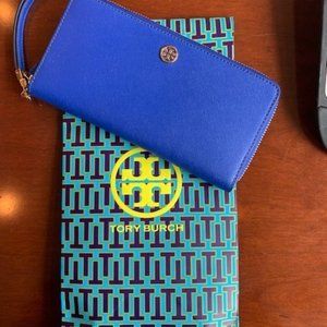 Tory Burch vibrant blue Robinson Passport Continental Wallet